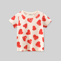 Girls Heart Print Short Sleeves T-shirt Tshirts   