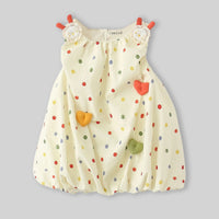 Girls Off White Polka Dot Print Heart Applique Balloon Dress Casual Dresses