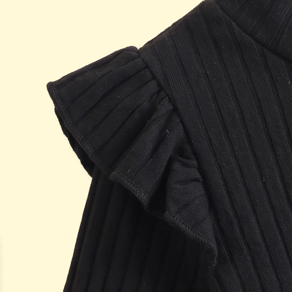 Girls Black Ribbed Top With Skirt Sets 2 pc. Sets