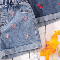 Girls Multicolour Heart Embroidered Denim Shorts Pack Of 2 Shorts