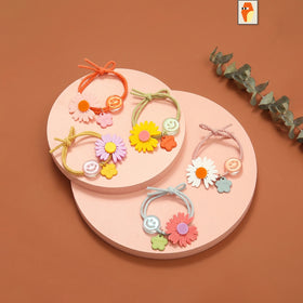 Pack of 5 Pcs Girls Multicolour Floral Smiley Ponytail Holders Clips Multicolor Onesize