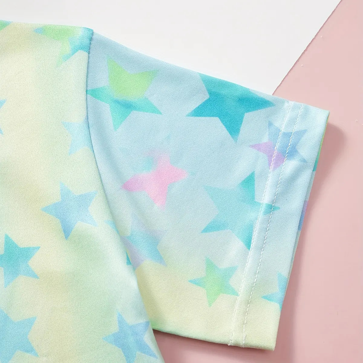 Girls Light Blue Star Print Short Sleeve T-Shirt With Shorts Sets 2 pc. Sets