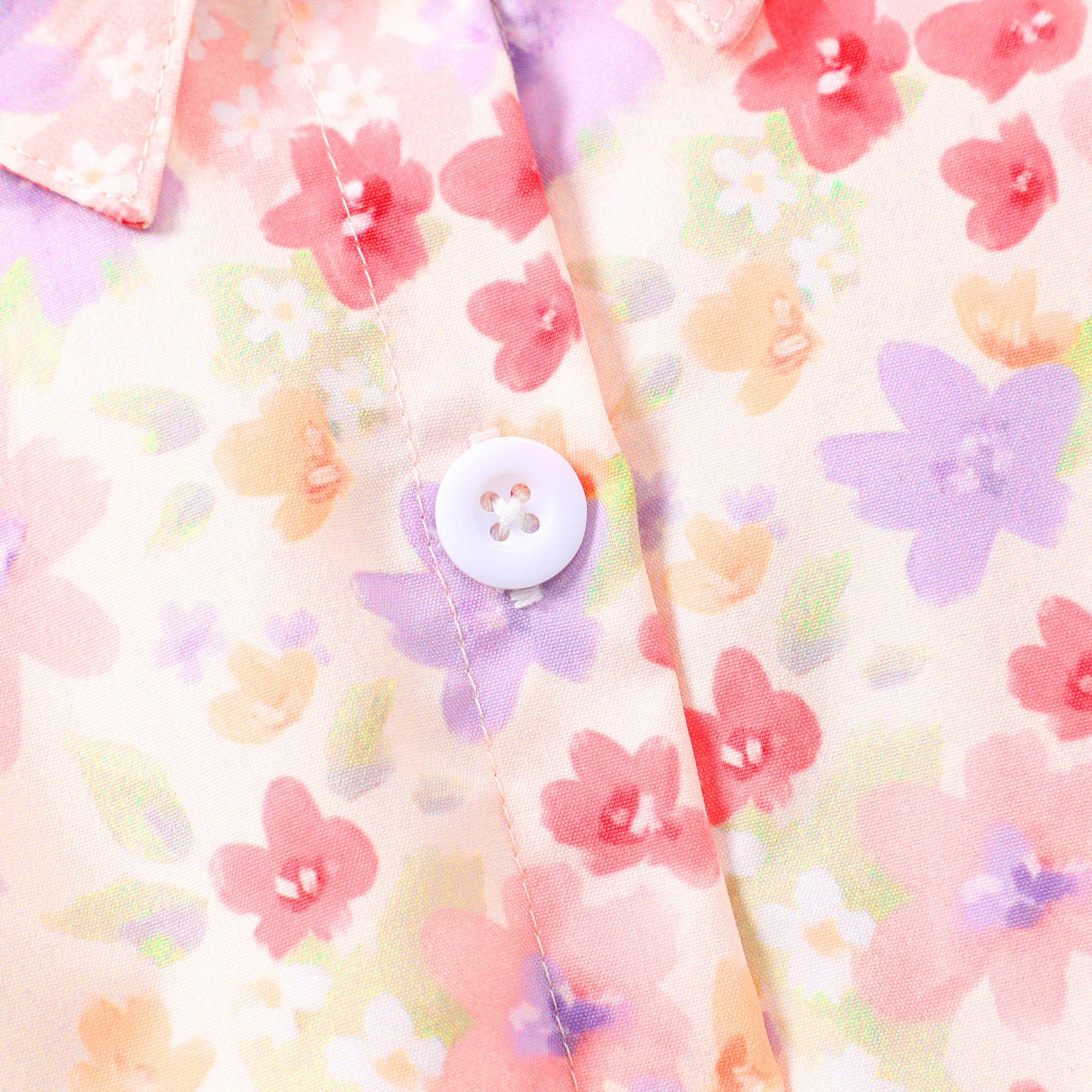 Girls Pink Floral Printed Flared Sleeve Shirt Dress With Belt Casual Dresses