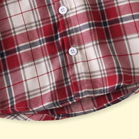 Boys Red Checked Long Sleeve Hooded Shirt Shirts