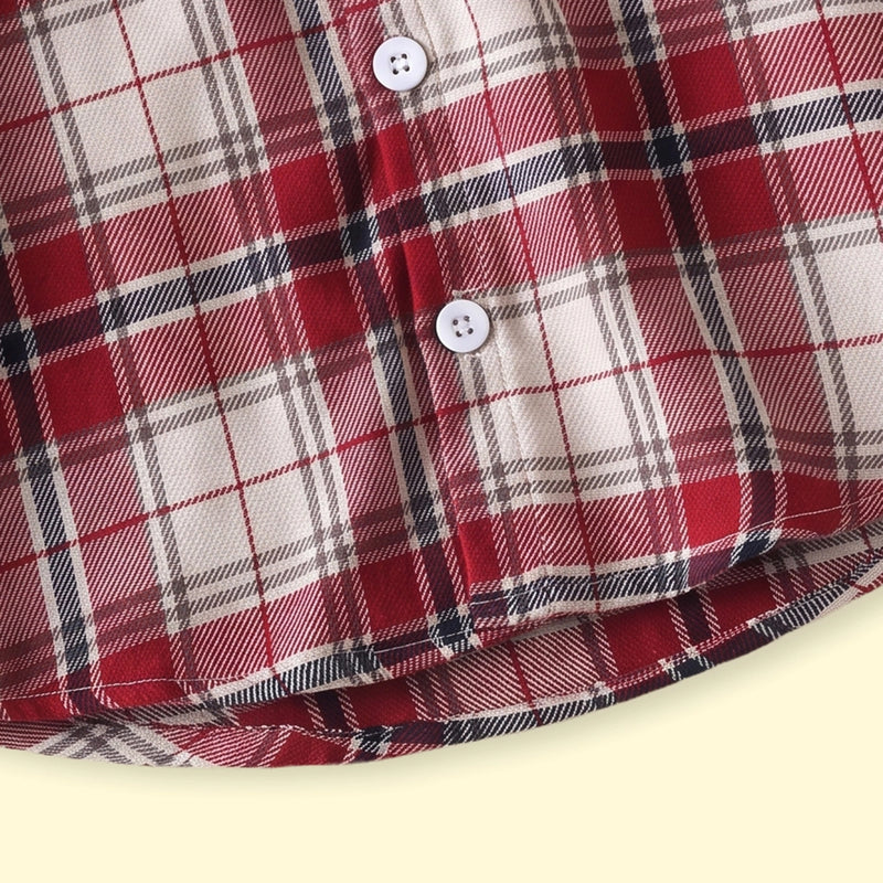Boys Red Checked Long Sleeve Hooded Shirt Shirts
