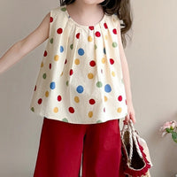 Girls Red Polka Dot Print Top With Elasticated Pants Sets Sets