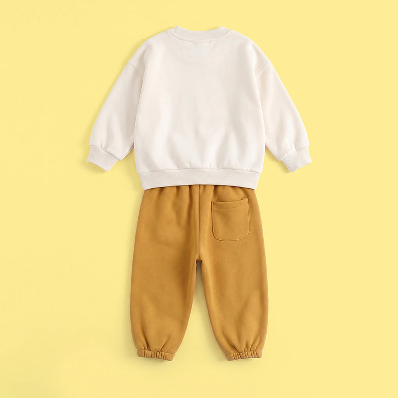 Girls Graphic Sweatshirt With Mustard Pants Sets Sets