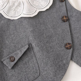 Girls Grey Textured Vest & Pants With Eyelet Collar Top Sets Sets
