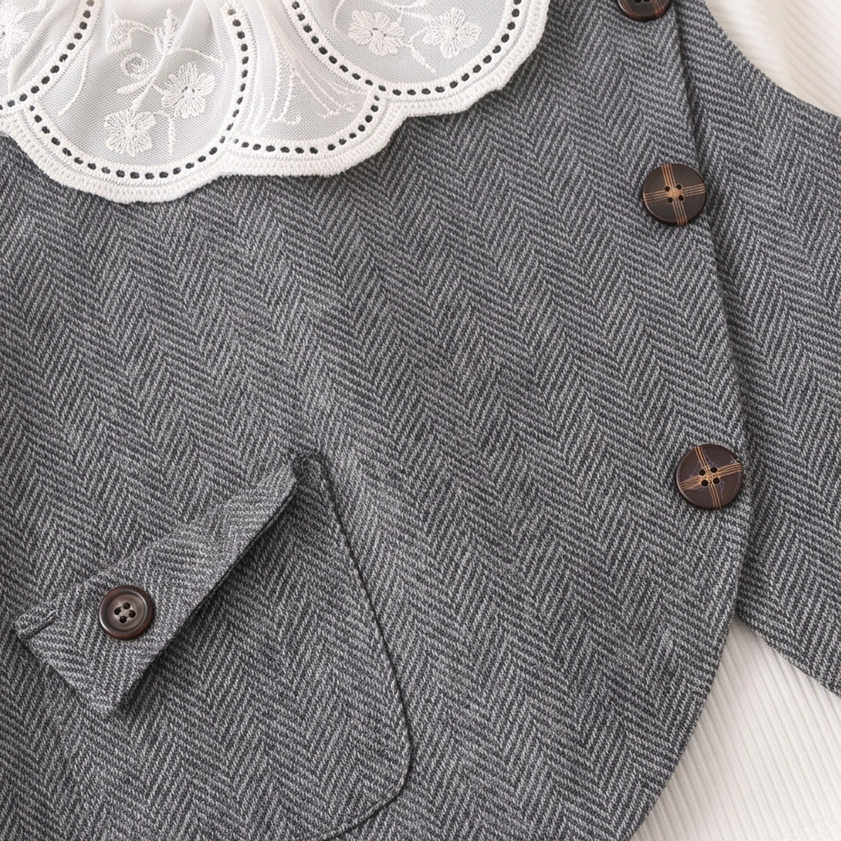 Girls Grey Textured Vest & Pants With Eyelet Collar Top Sets Sets