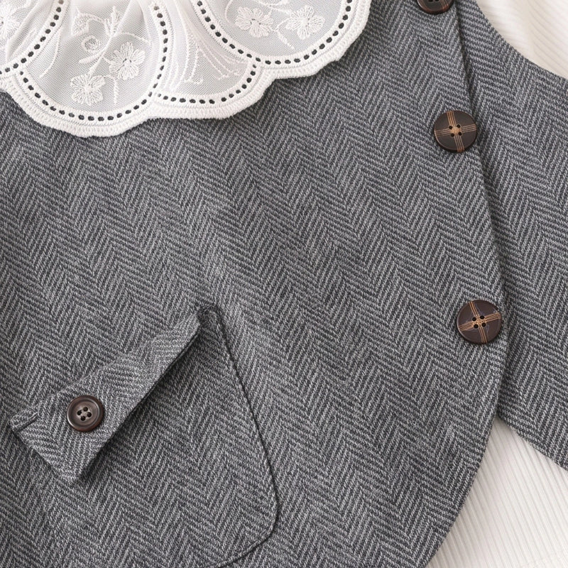 Girls Grey Textured Vest & Pants With Eyelet Collar Top Sets Sets