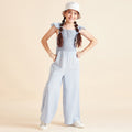 Girls Blue Sleeveless Long Length Jumpsuit With Smocking Jumpsuits Blue 4-5 Y