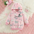 Girls Pink Heart Self-Design Hooded Sweatshirt Sweatshirts & Hoodies Pink 2-3 Y