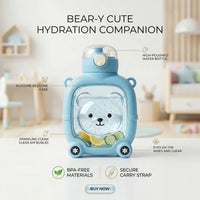 Kids Sky Blue Bear Cartoon Straw Water Bottle Trending Accessories