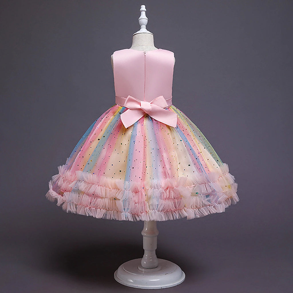 Girls Multicolour Heart Applique Fit & Flare Party Wear Dress Party Dresses