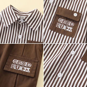Boys Brown Striped Long Sleeve Shirt With Pants Sets 2 pc. Sets