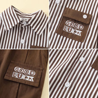 Boys Brown Striped Long Sleeve Shirt With Pants Sets 2 pc. Sets