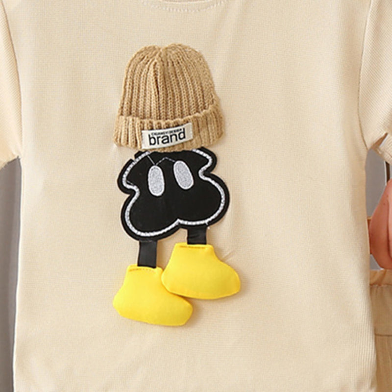Boys Beige Cartoon Patched Short Sleeves T-Shirt With Shorts Set 2 pc. Sets
