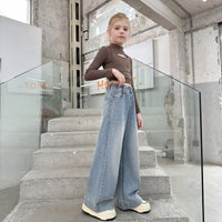 Girls Light Blue Embellished Loose Fit Denim Jeans Pants Light Blue 5-6 Y