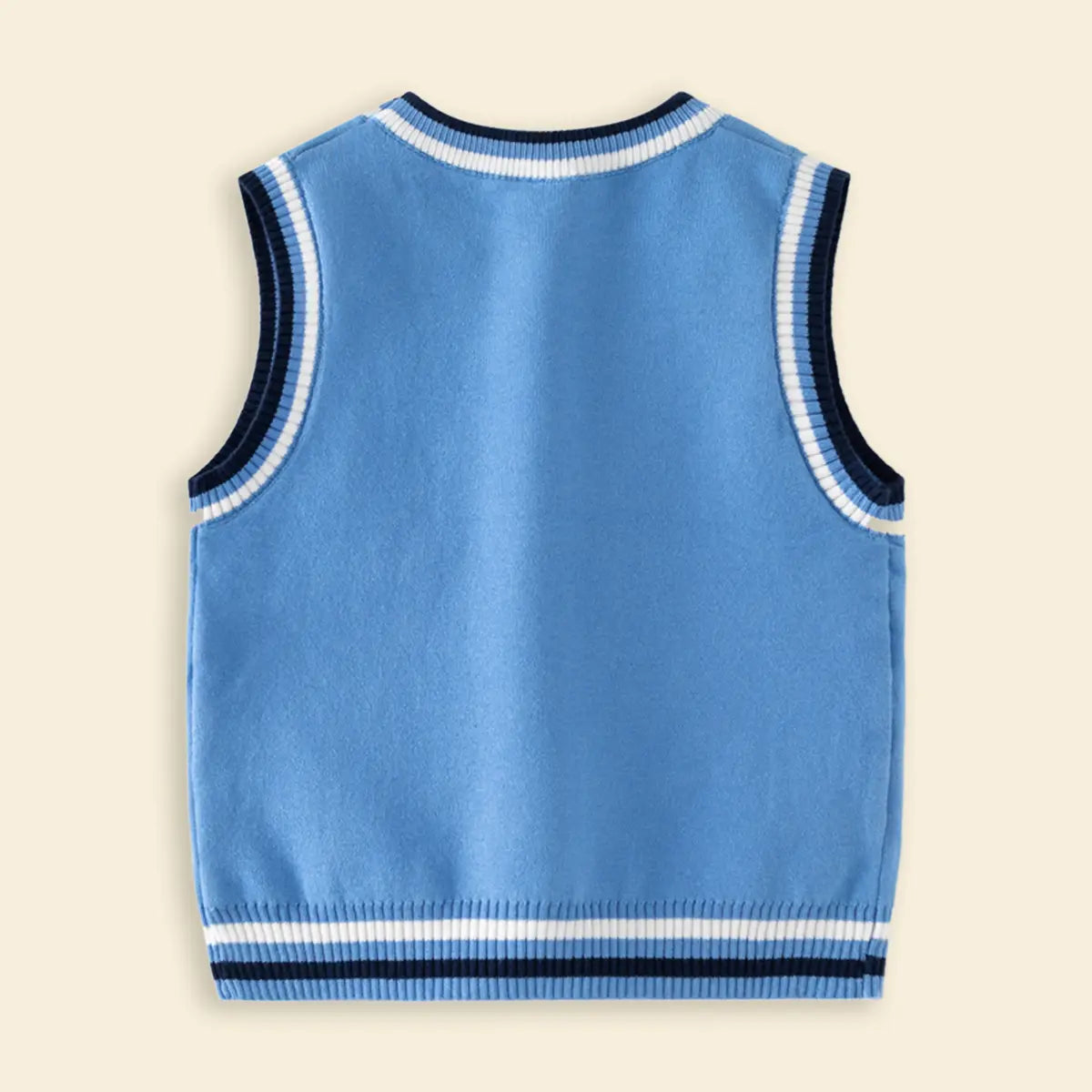 Boys Light Blue Sweater Vest With Self-Design Crane Pattern Sweaters & Cardigans
