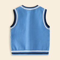Boys Light Blue Sweater Vest With Self-Design Crane Pattern Sweaters & Cardigans