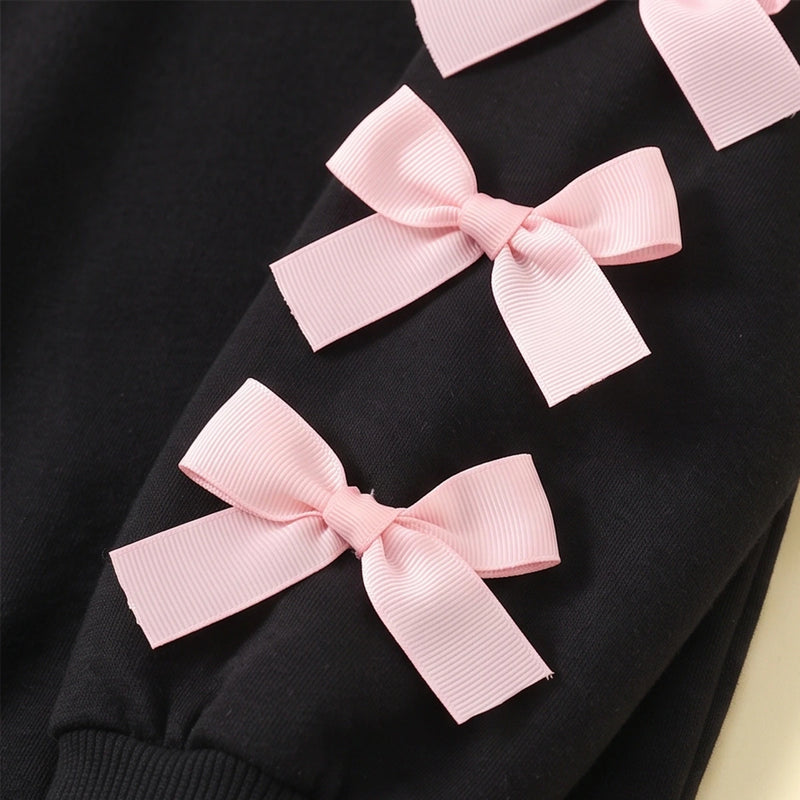 Girls Black Bow Applique Sweatshirt & Pants Sets 2 pc. Sets