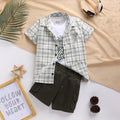 Boys Olive Checked Shirt With Printed T-Shirt And Twill Shorts Sets 3 pc. Sets Olive 9-12 M