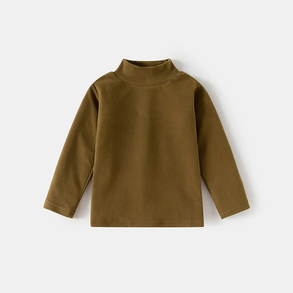 Boys Brown Mock-neck T-Shirt With Long Sleeves Tshirts