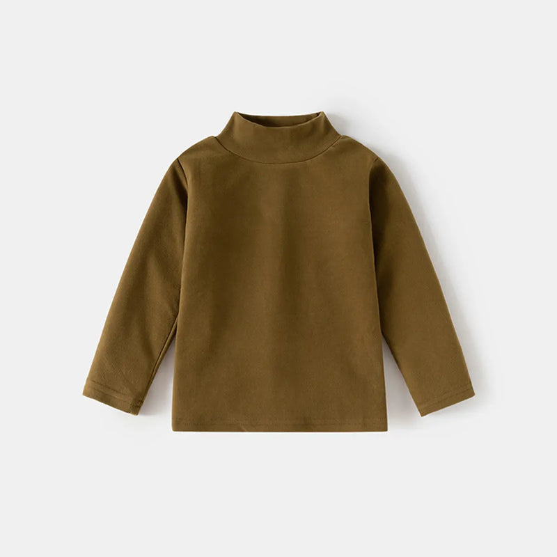 Boys Brown Mock-neck T-Shirt With Long Sleeves Tshirts