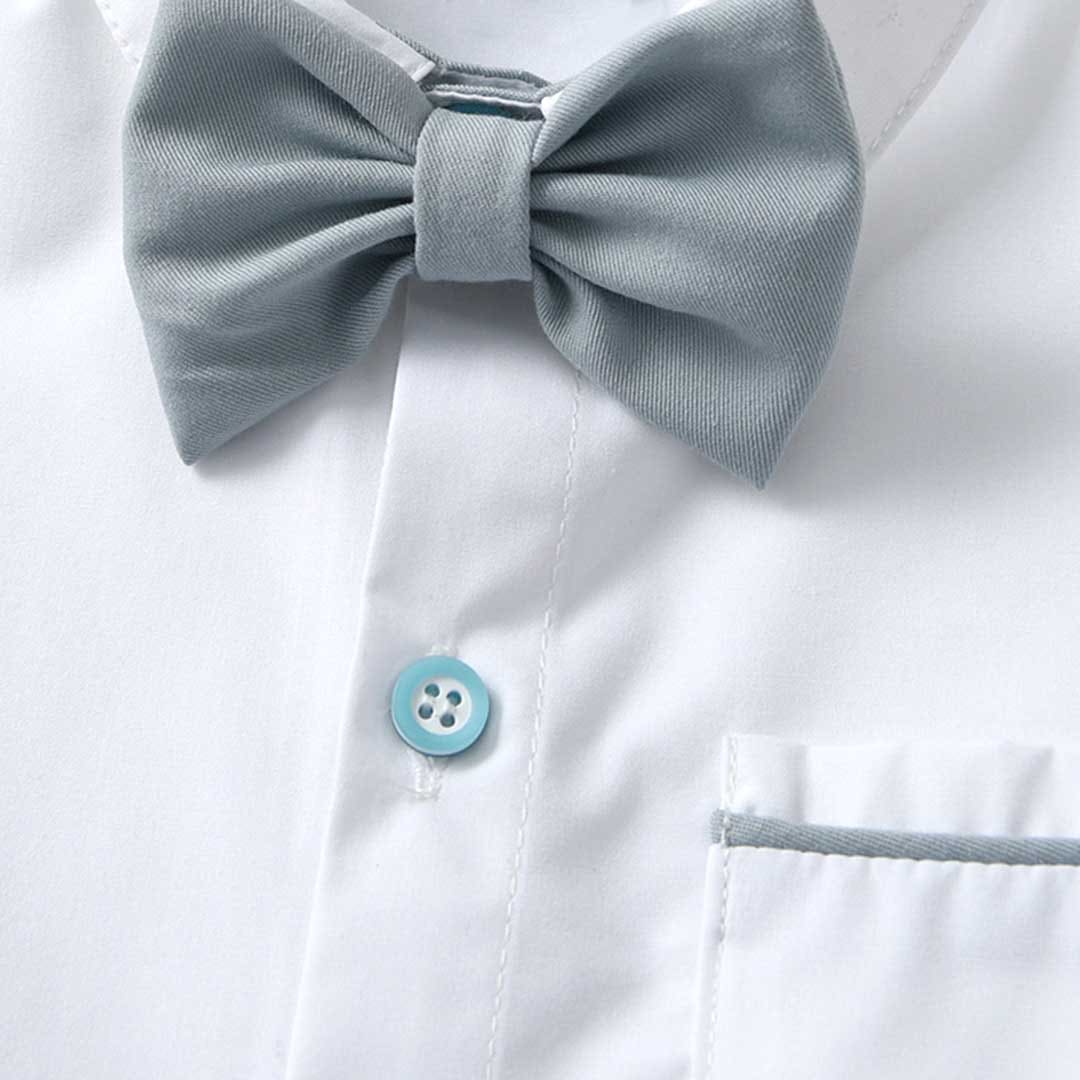 Boys Short Sleeve Shirt With Suspender Shorts Set Sets   