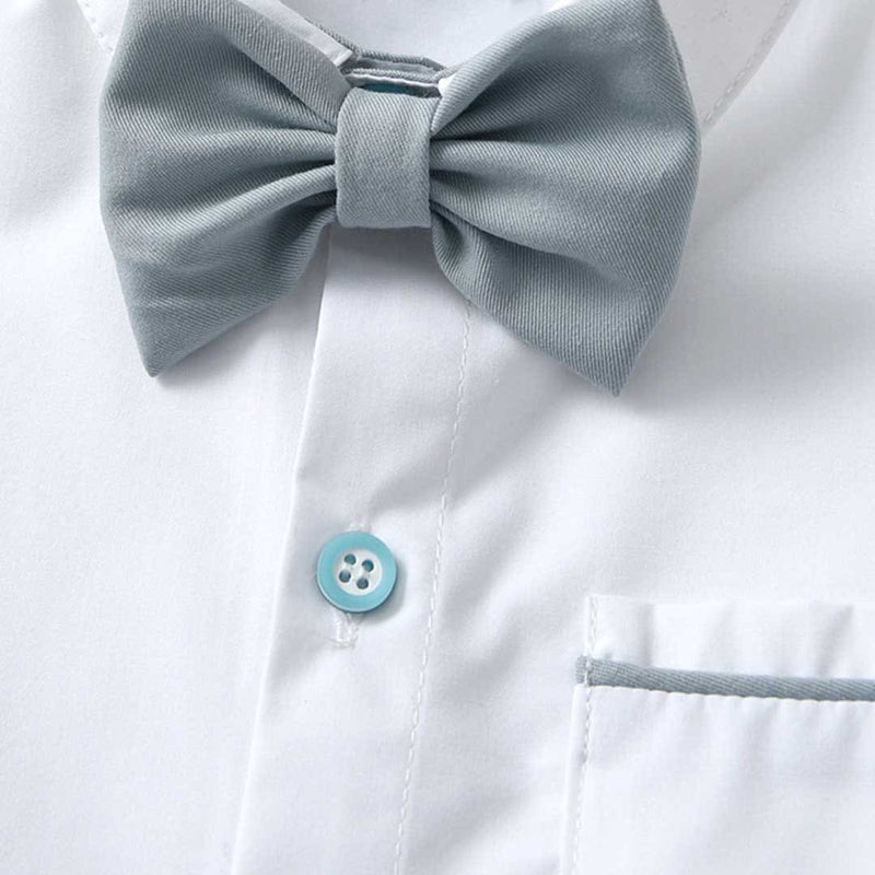 Boys Short Sleeve Shirt With Suspender Shorts Set Sets   