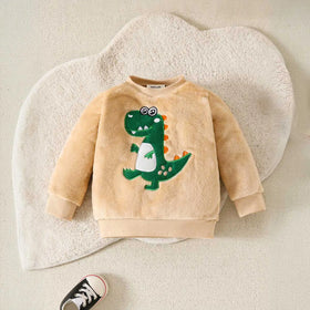 Boys Beige Dinosaur Embroidered Sweatshirt With Jogger Co-ord Set 2 pc. Sets