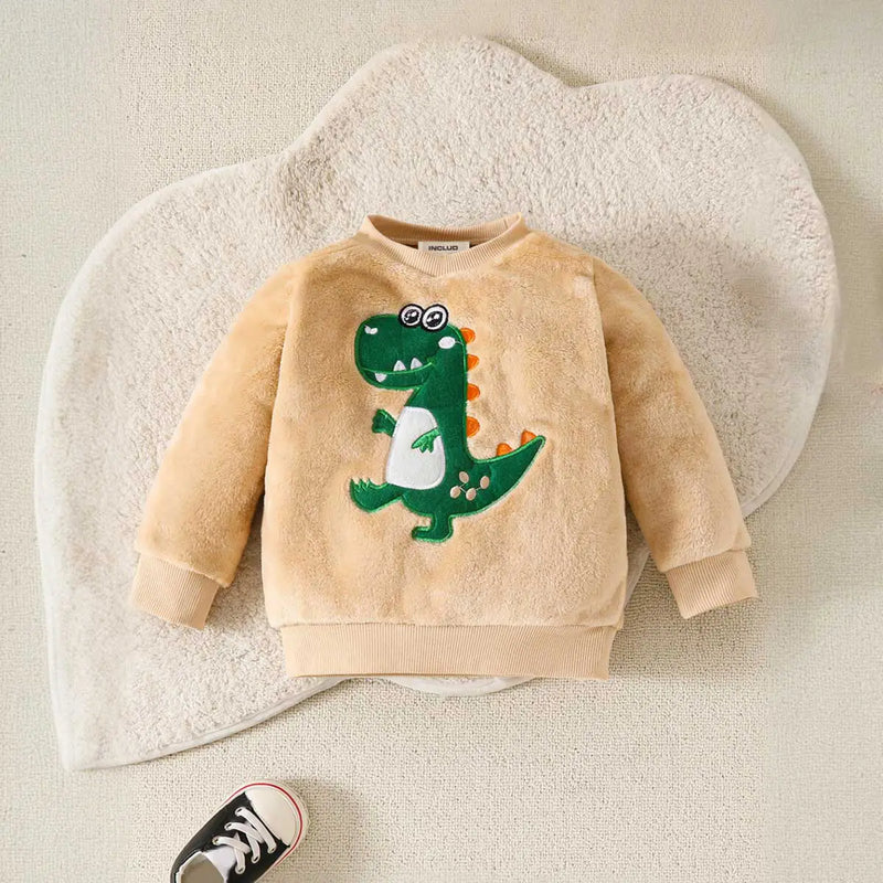Boys Beige Dinosaur Embroidered Sweatshirt With Jogger Co-ord Set 2 pc. Sets