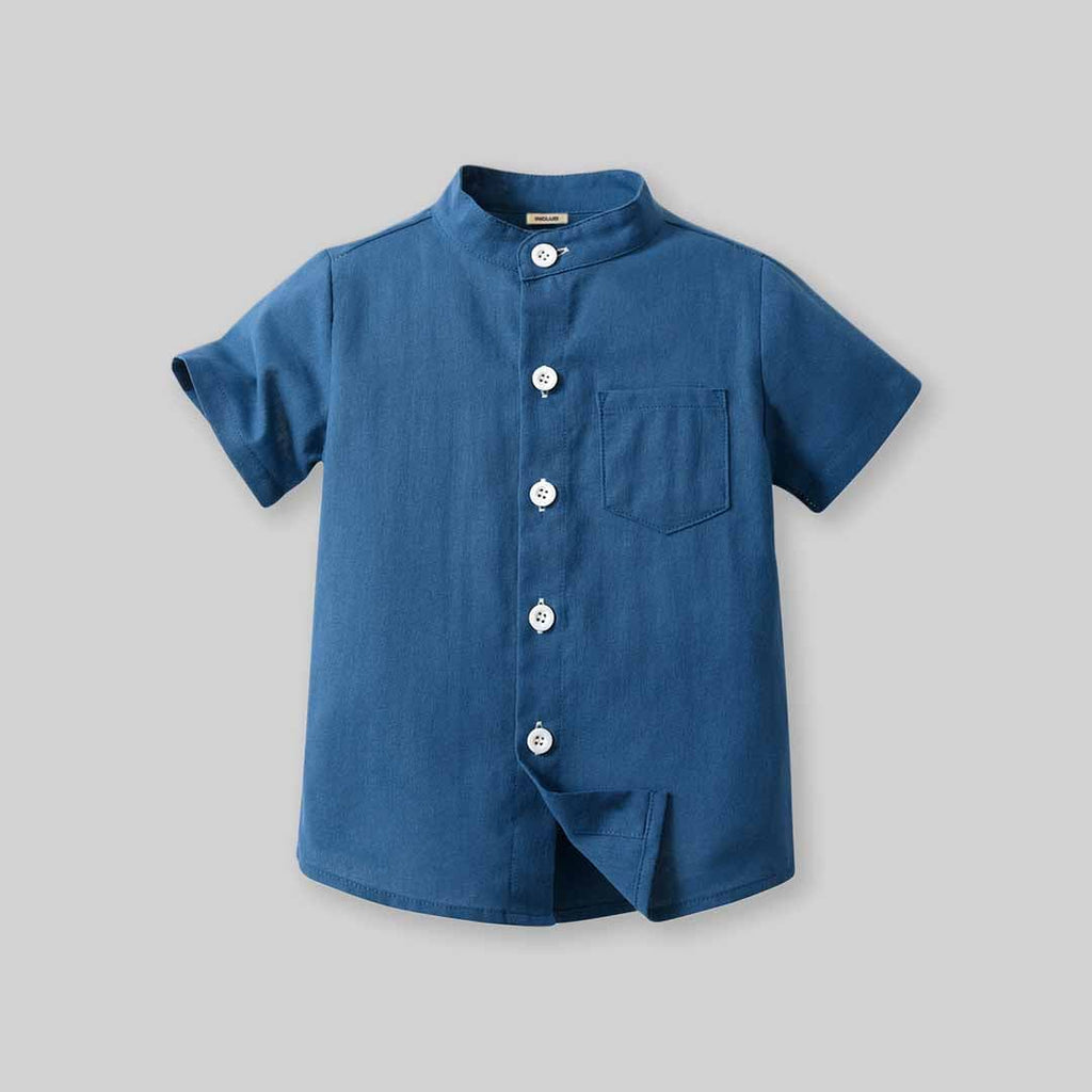 Boys Solid Shirt With Shorts Co-ord Set
