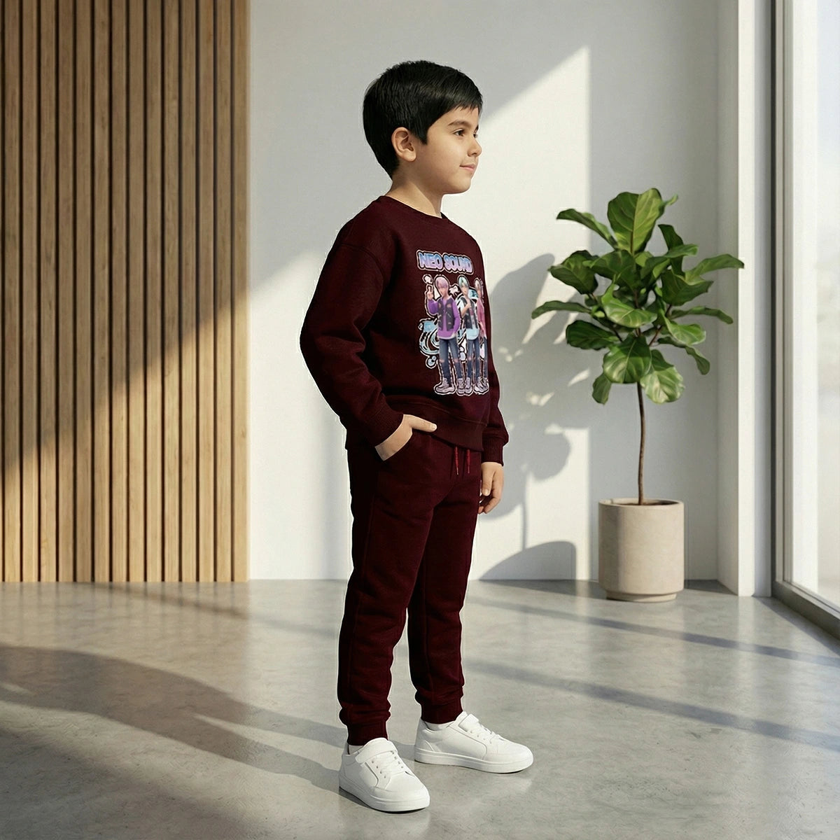 Boys Maroon Neo-Sound Graphics Sweatshirt With Jogger Co-ord Sets Sets