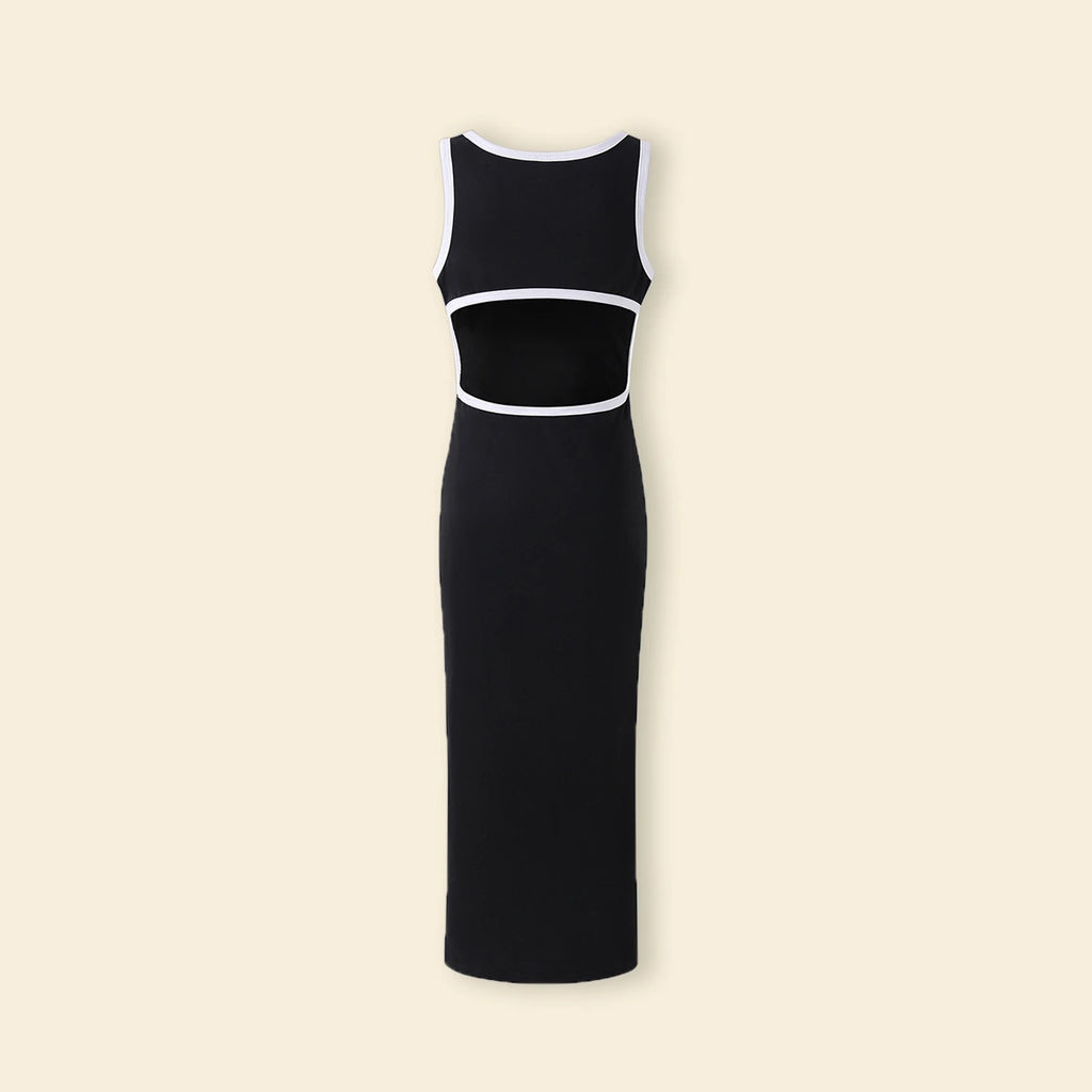 Girls Black Solid Sleeveless Maxi Dress With Contrast Trims Details Casual Dresses