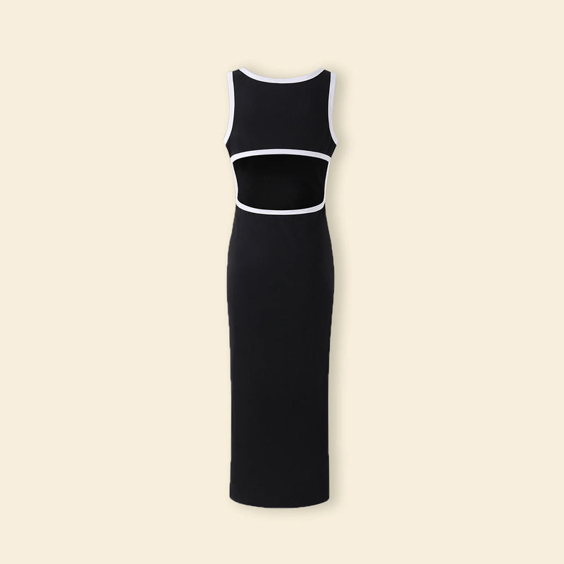 Girls Black Solid Sleeveless Maxi Dress With Contrast Trims Details Casual Dresses
