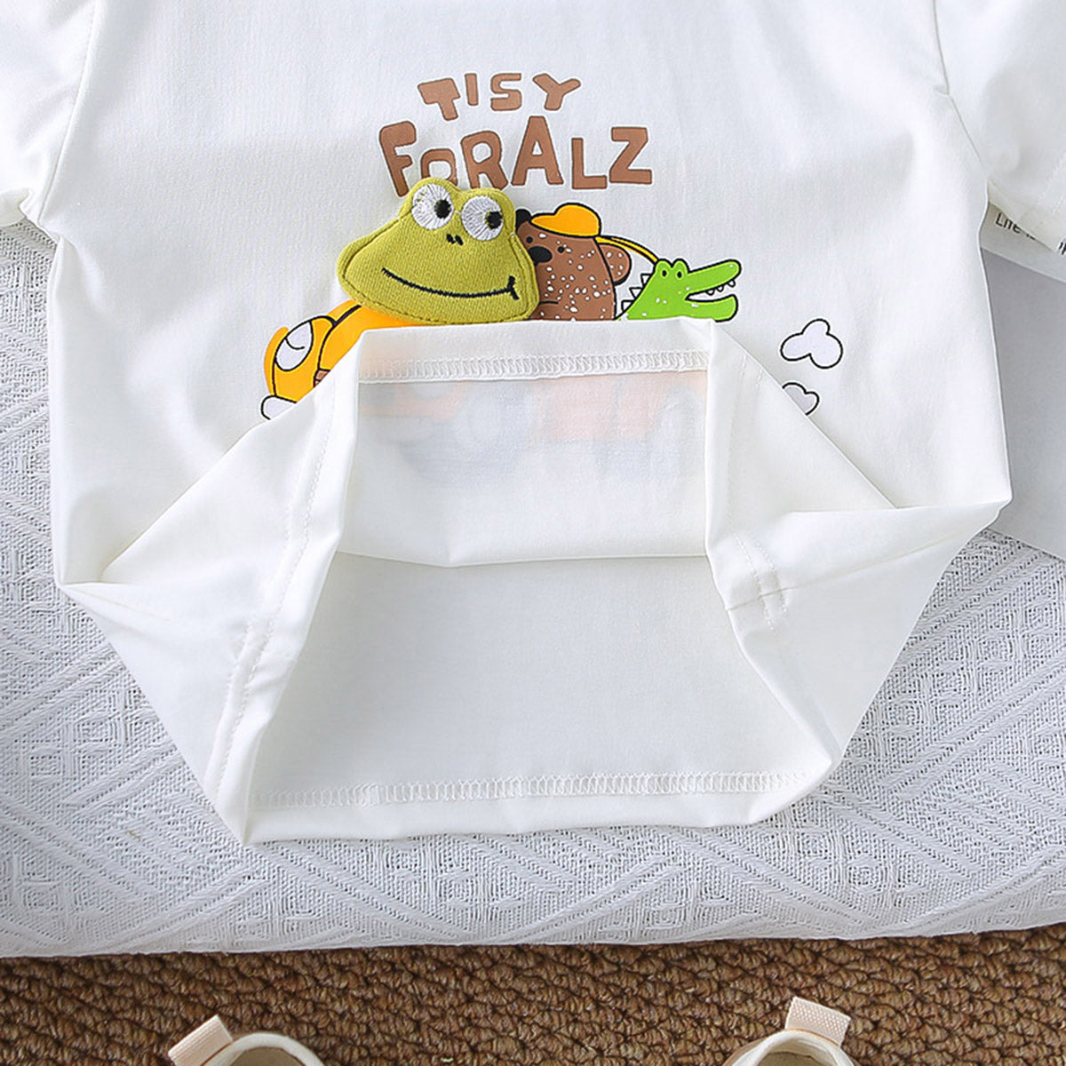 Boys White Car Printed Short Sleeves T-Shirt With Denim Shorts Set 2 pc. Sets