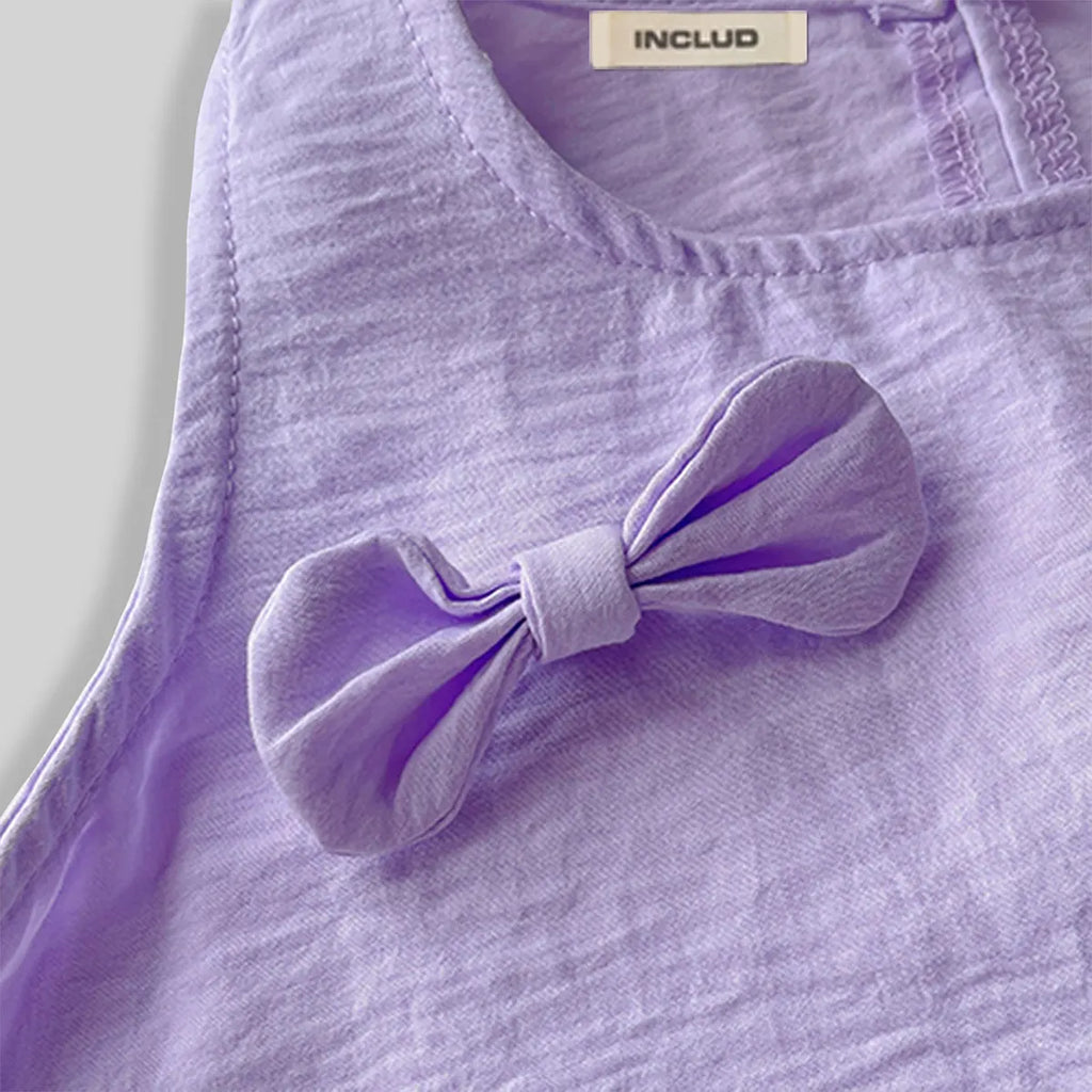 Girls Purple Sleeveless Top With Pants Sets Sets