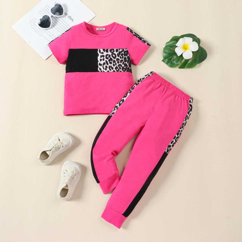 Girls Animal Print Top With Elasticated Jogger Sets