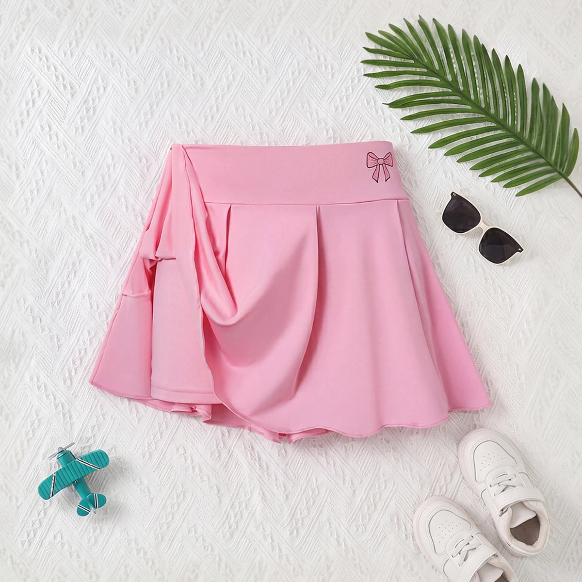 Girls Multicolor Bow Print Pleated Skorts Pack Of 3 Skirts