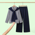 Girls Blue Striped Shirt with Scarf and Straight Fit Pants Sets Sets Blue 12-13 Y