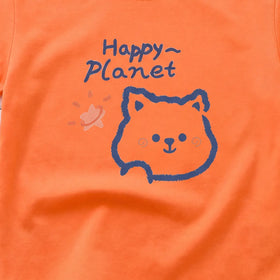 Girls Orange Happy Planet Typography Print Short Sleeve T-Shirt Tshirts