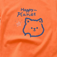 Girls Orange Happy Planet Typography Print Short Sleeve T-Shirt Tshirts