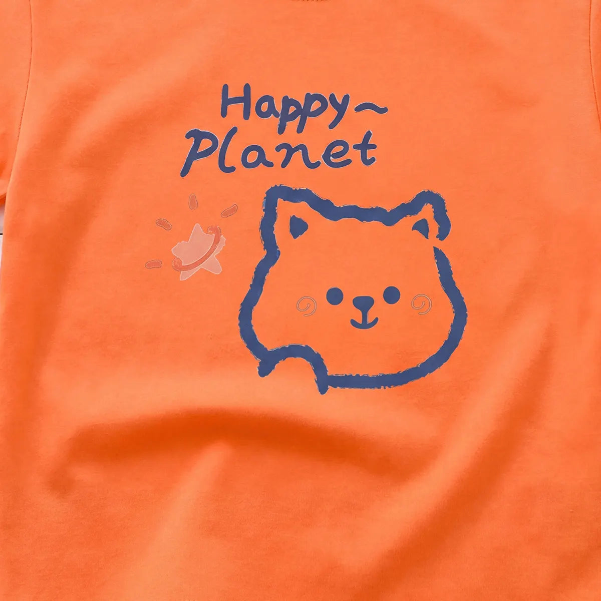 Girls Orange Happy Planet Typography Print Short Sleeve T-Shirt Tshirts