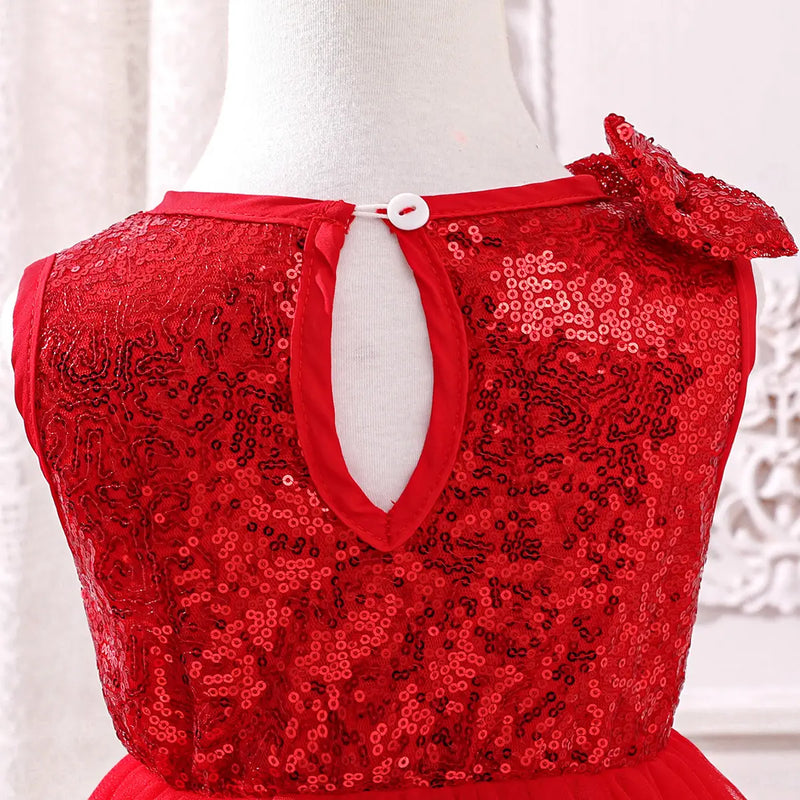 Girls Red Sequined Fit & Flare Party Wear Dress Party Dresses