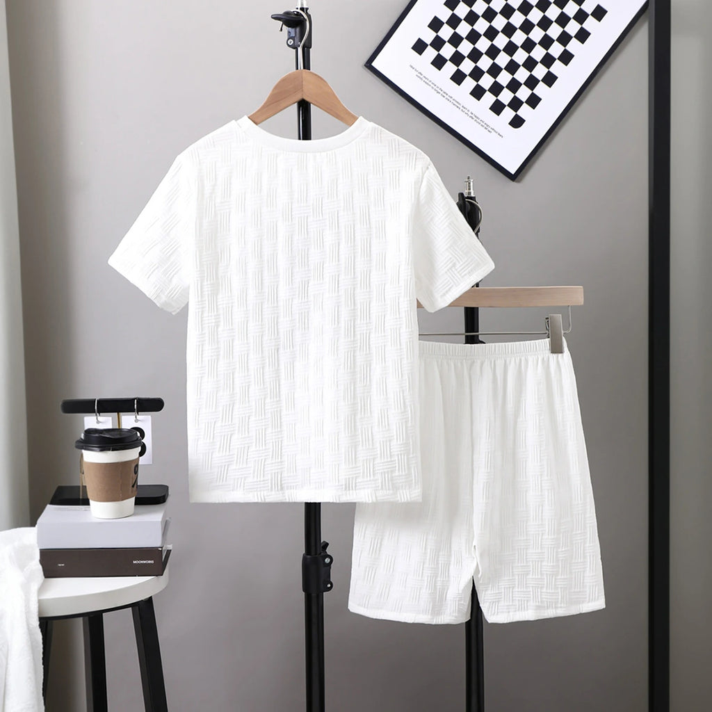 Boys White Typographic Print Shorts Sleeves T-Shirt With Shorts Set Sets