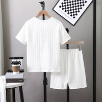 Boys White Typographic Print Shorts Sleeves T-Shirt With Shorts Set Sets