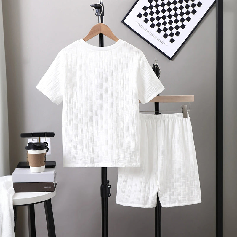 Boys White Typographic Print Shorts Sleeves T-Shirt With Shorts Set Sets