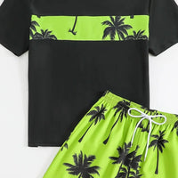 Boys Black Tropical Printed Short Sleeves T-Shirt & Shorts Swimsuit Sets Sets