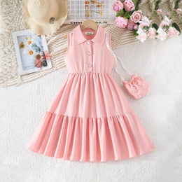 Girls Pink Sleeveless Fit & Flare Dress With Pearl Detailing Casual Dresses Pink 2-3 Y